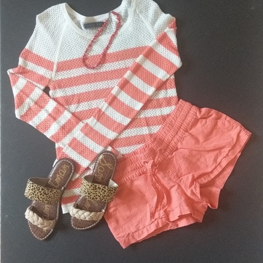 Velvet by Graham & Spencer Orange and White Silk Blend Striped Sweater - Picture 2 of 12